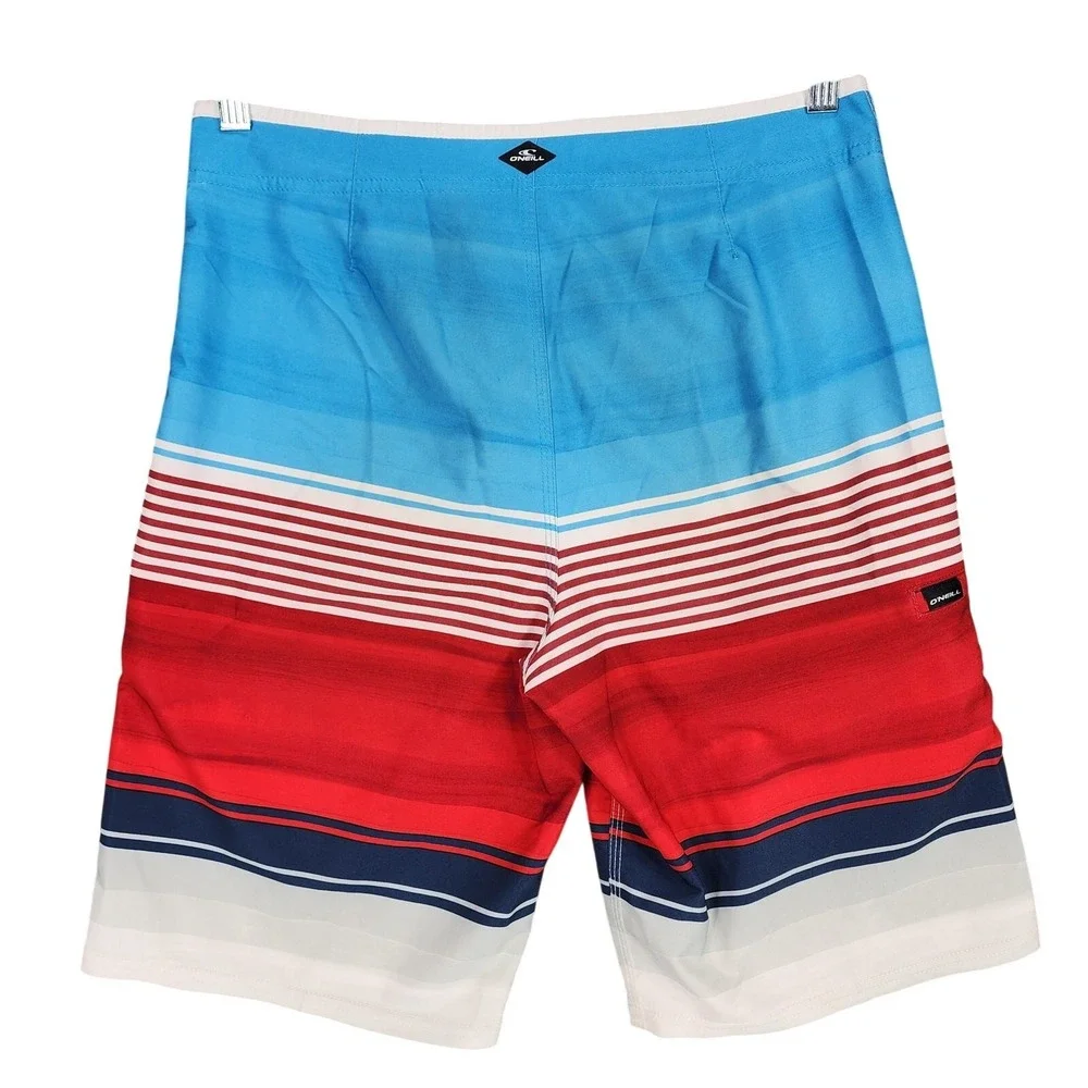 ONeill Board Shorts 30 Mens Hyperfreak Stripe Red White Blue 10